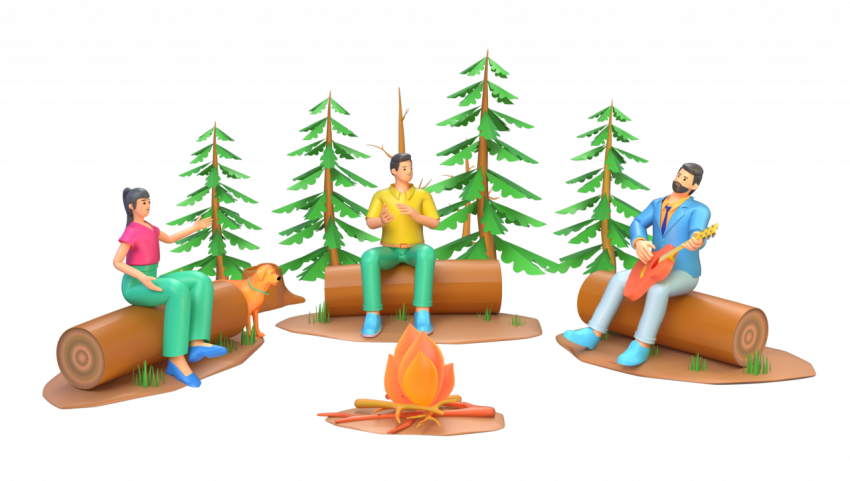Campfire with friends - 3D image