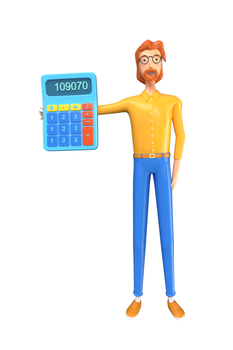 Businessman standing with a calculator - 3D image
